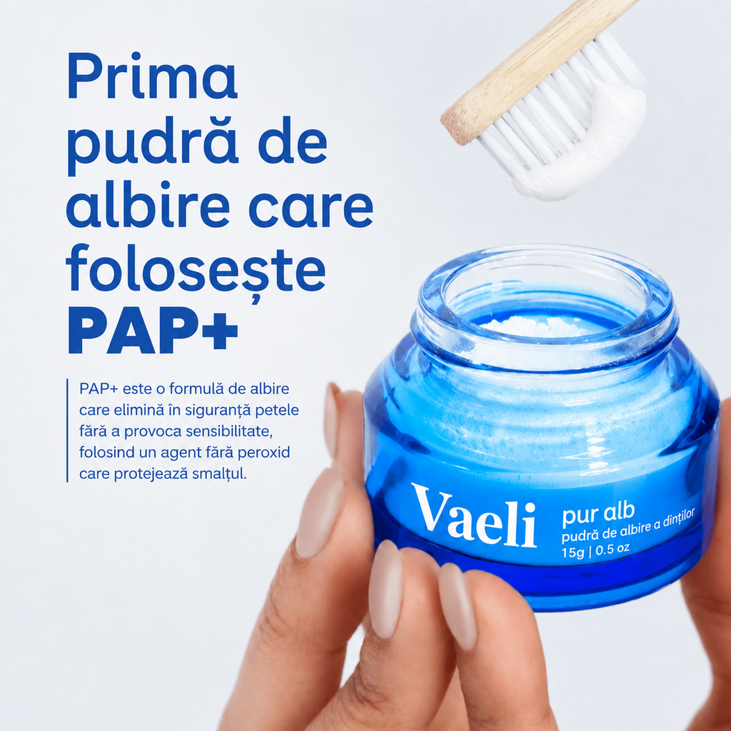 Pudră de Albire a Dinților PAP+ | Vaeli pur alb