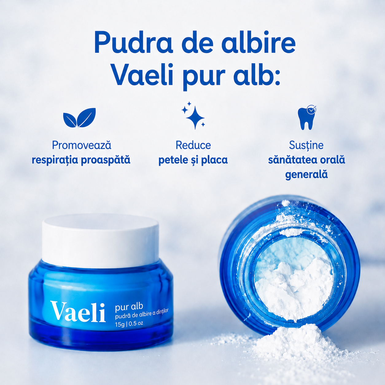 Pudră de Albire a Dinților PAP+ | Vaeli pur alb
